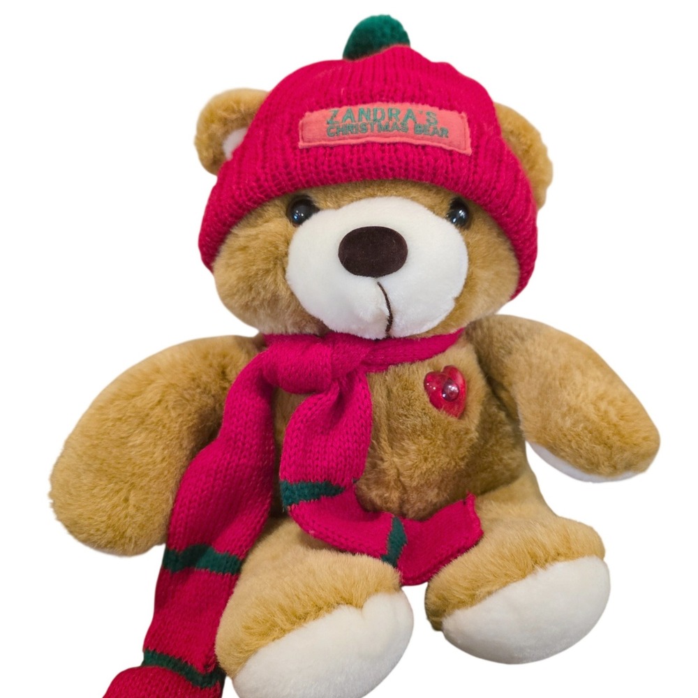 Vintage 1986 IPM Zandras Christmas Bear 18in Musical Light Up Heart Works